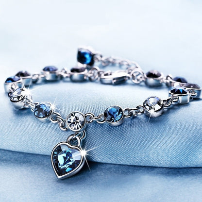 Fashion High Quality White/blue Crystal Zircon Bracelets for Women Romantic Titanic of Ocean Heart Bracelets Wedding Jewelry