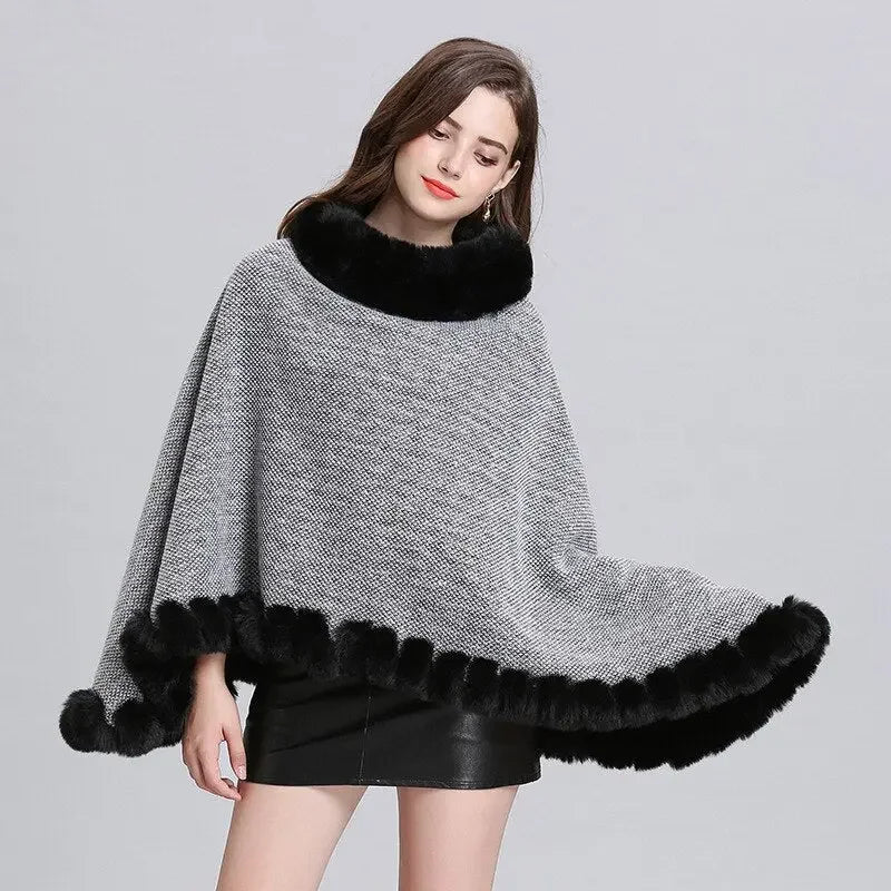 Faux Rabbit Velvet Warm Pullover Poncho