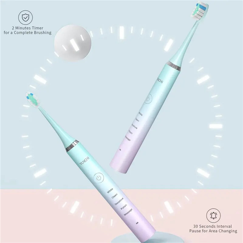 Electric Sonic Toothbrush USB Rechargeable IPX7 Waterproof 5 Modes Smart Timer Soft Bristles Brush Heads For Adult Travel Box