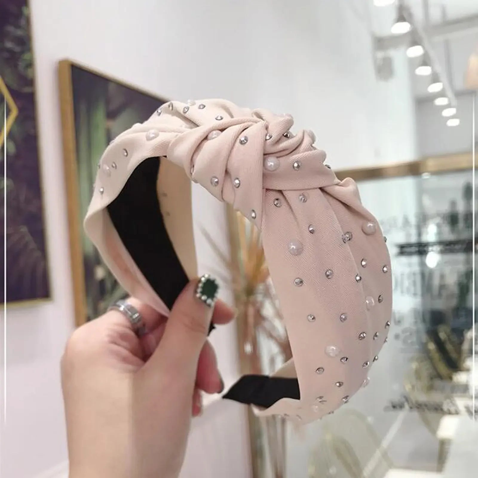 Handmade Pearl & Rhinestone Knot Headband