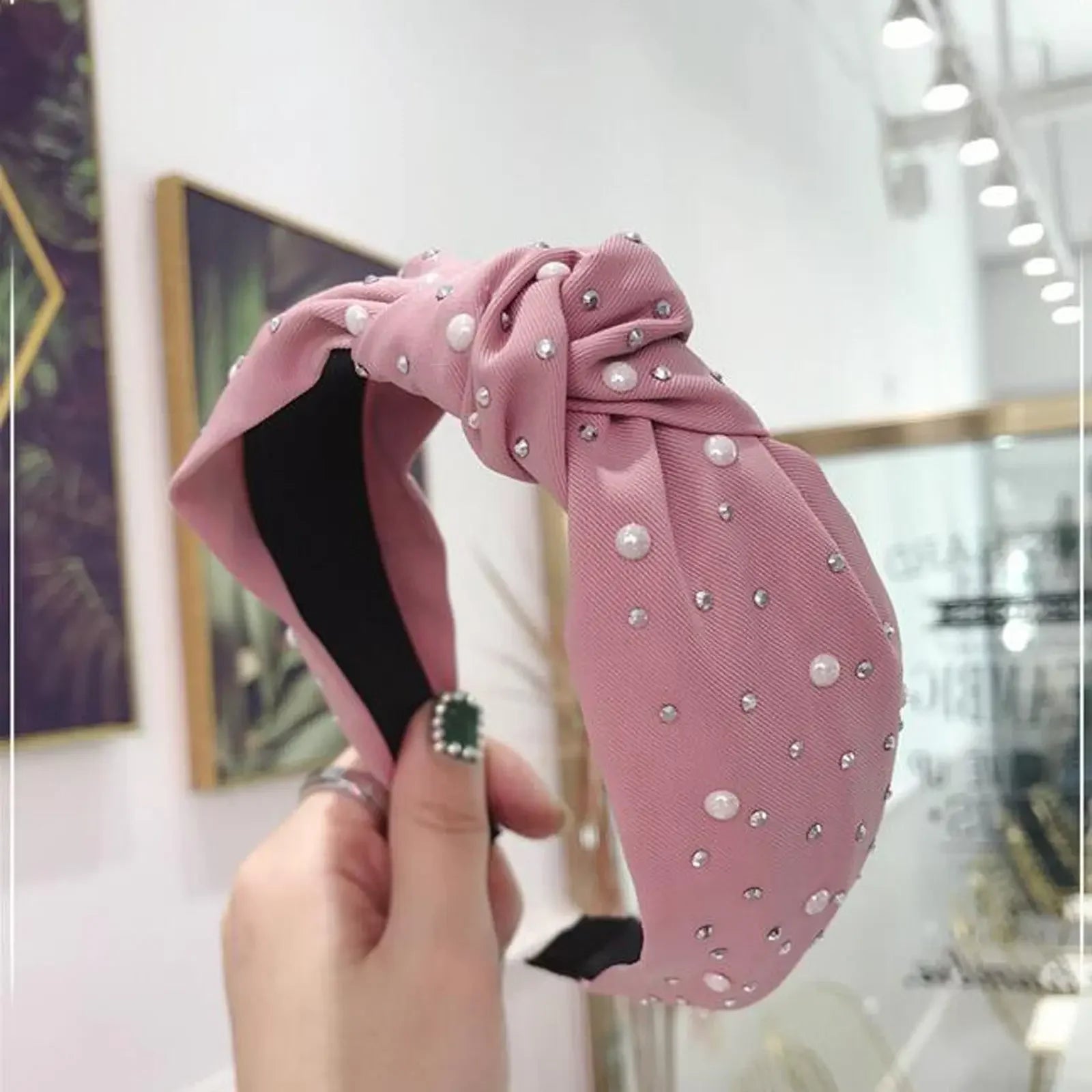 Handmade Pearl & Rhinestone Knot Headband