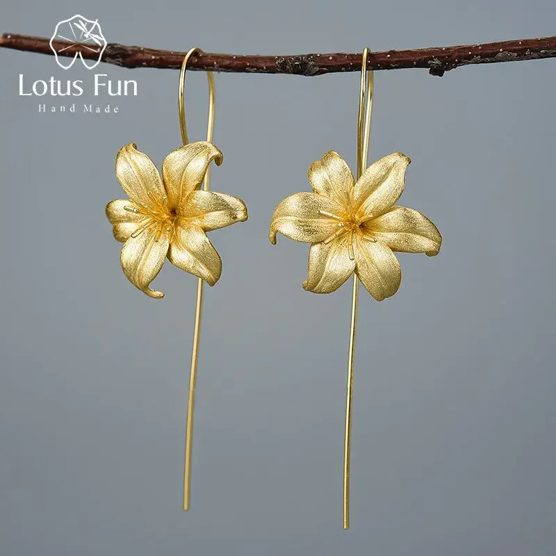 Floral Artisan 18K Gold & 925 Sterling Silver Earrings