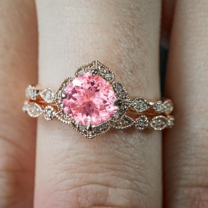 Romance Pink Crystal Ring 2 Pc Set