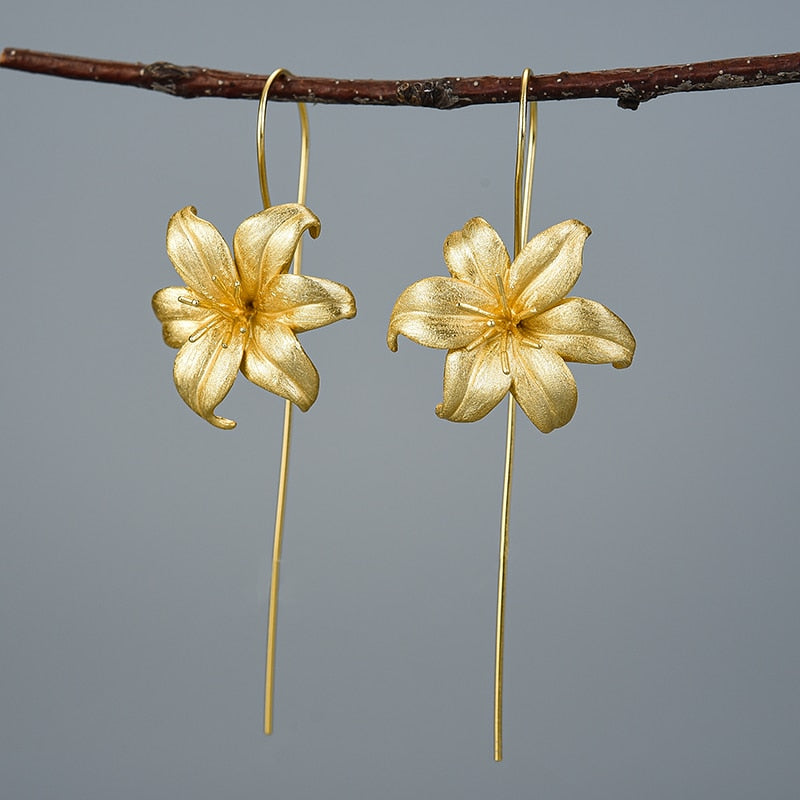 Floral Artisan 18K Gold & 925 Sterling Silver Earrings