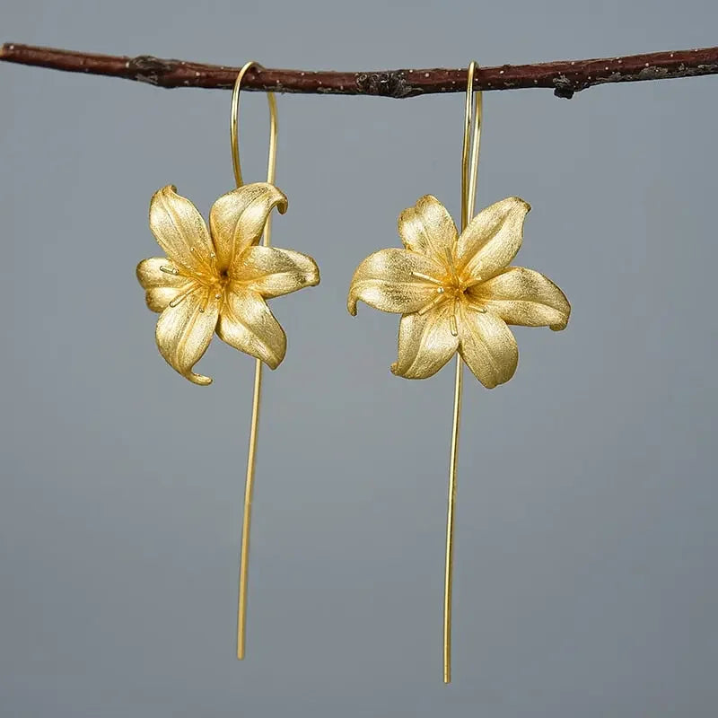 Floral Artisan 18K Gold & 925 Sterling Silver Earrings