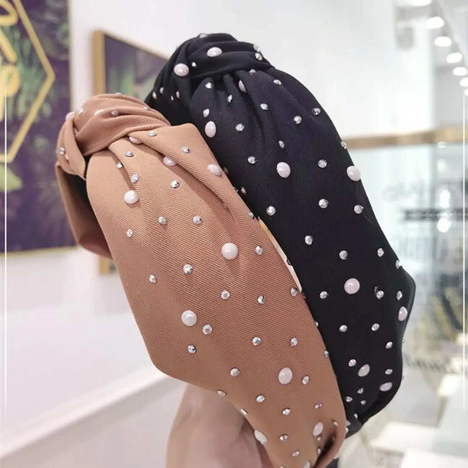 Handmade Pearl & Rhinestone Knot Headband