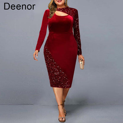 Holiday Plus Size XL-5XL Sequin Velvet Dress