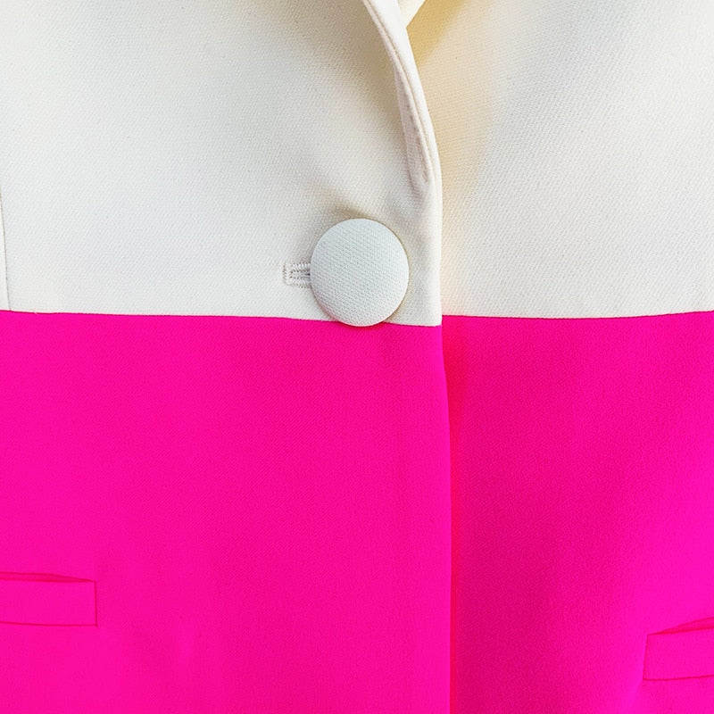 Colorblock Single Button Blazer Suit Set