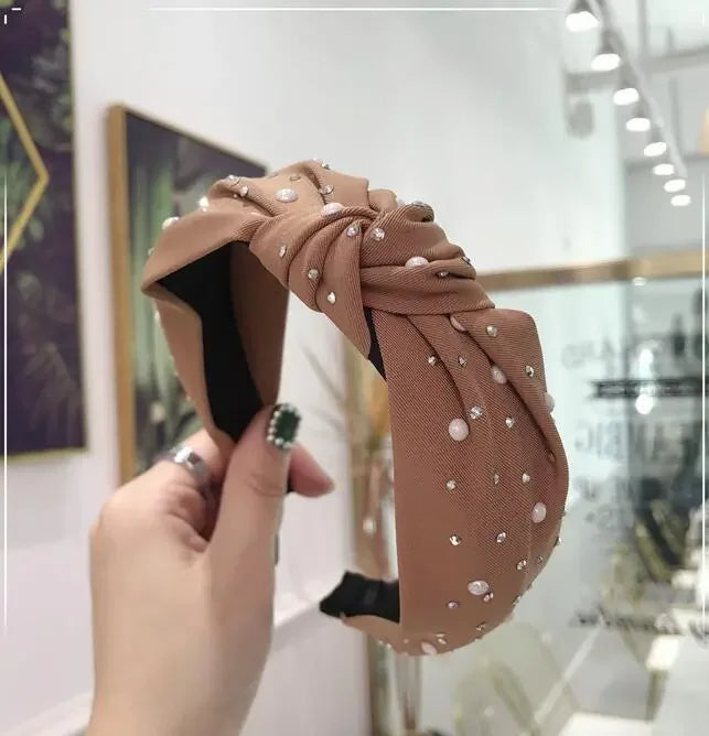 Handmade Pearl & Rhinestone Knot Headband