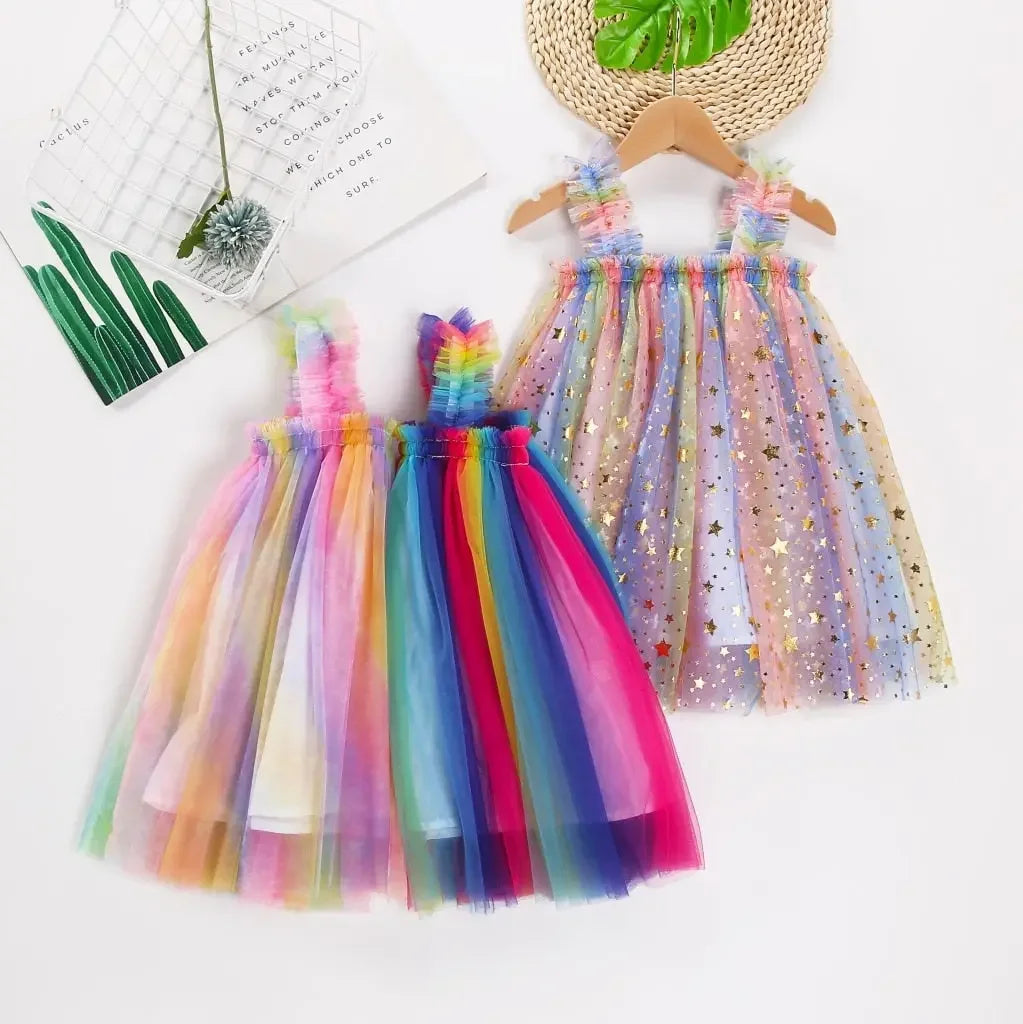 Girls Rainbow Colorful Tutu Dress