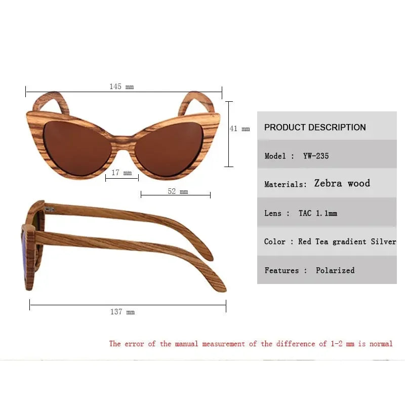 Luxury Fashion Polarized Sunglasses For Women Cat eye Sunglasses Wood Glasses With box Wooden ocularia solaria Gafas de sol