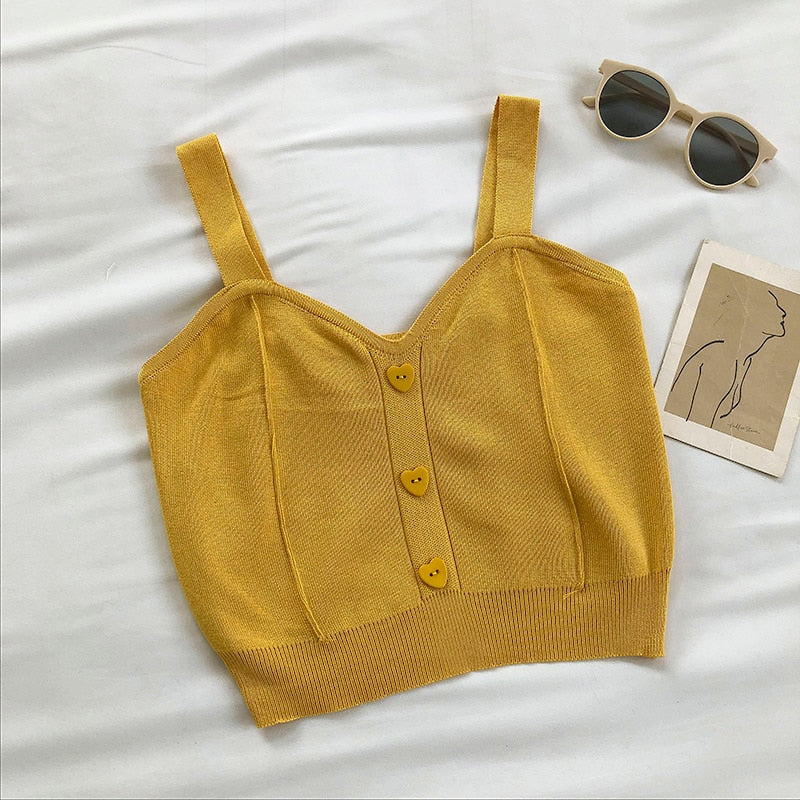 Knitted Button Crop Top
