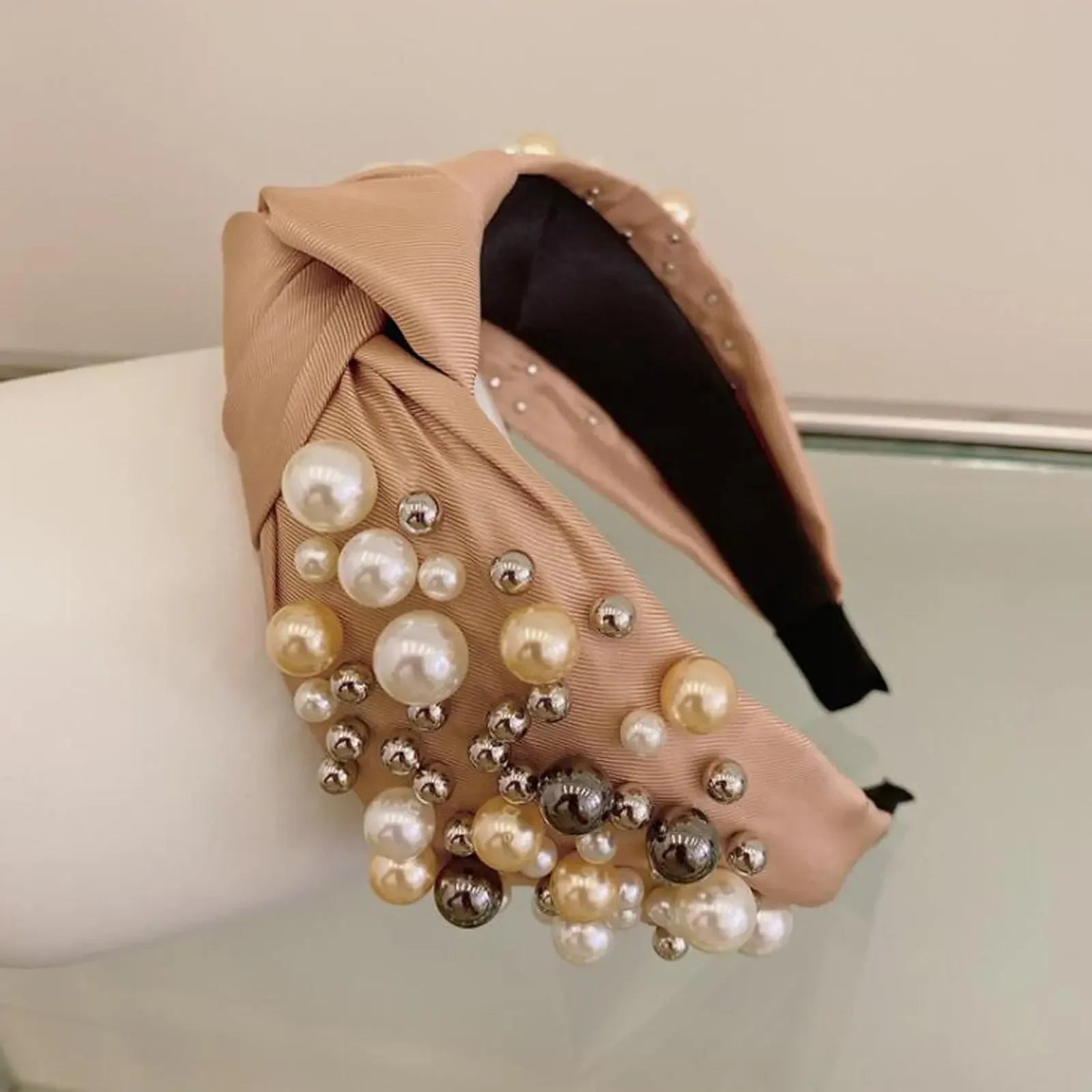 Mixed Pearl Baroque Center Knot Hairband