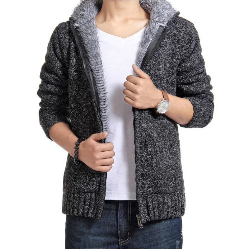 Autumn Winter Men's Thick Sweatercoat Collar Zipper Sweater Coat Outerwear Winter Fleece Cashmere Liner SweatersTurn-down Collar LUXLIFE BRANDS