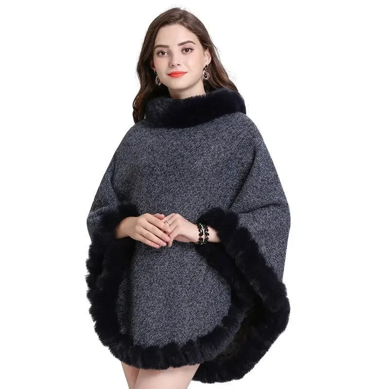 Faux Rabbit Velvet Warm Pullover Poncho