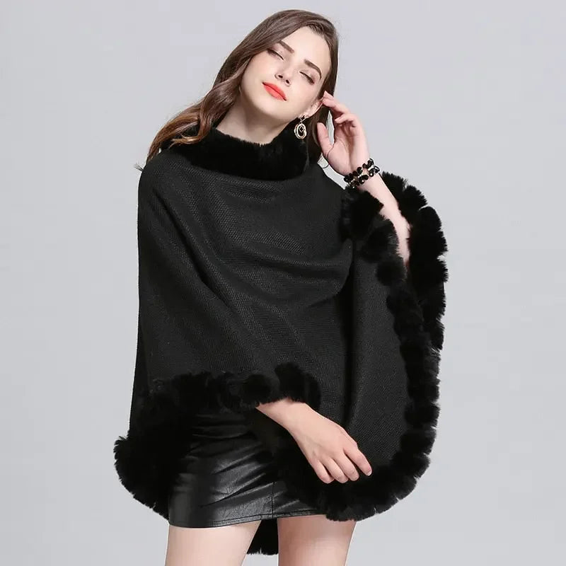 Faux Rabbit Velvet Warm Pullover Poncho
