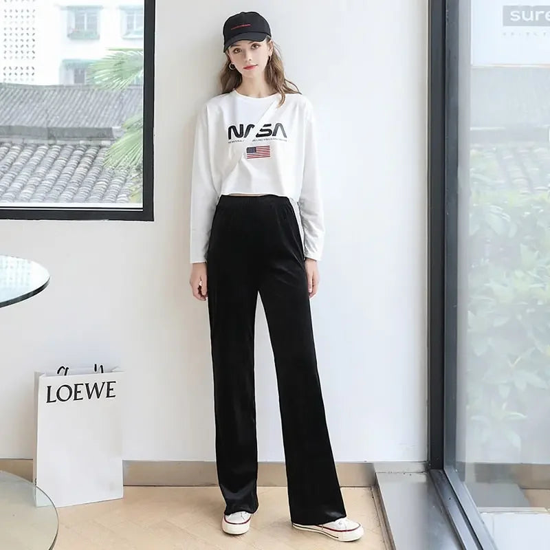 Straight Wide Leg Velvet Casual Loose Pants