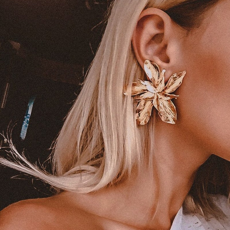 Vintage Metal Flower Statement Earrings
