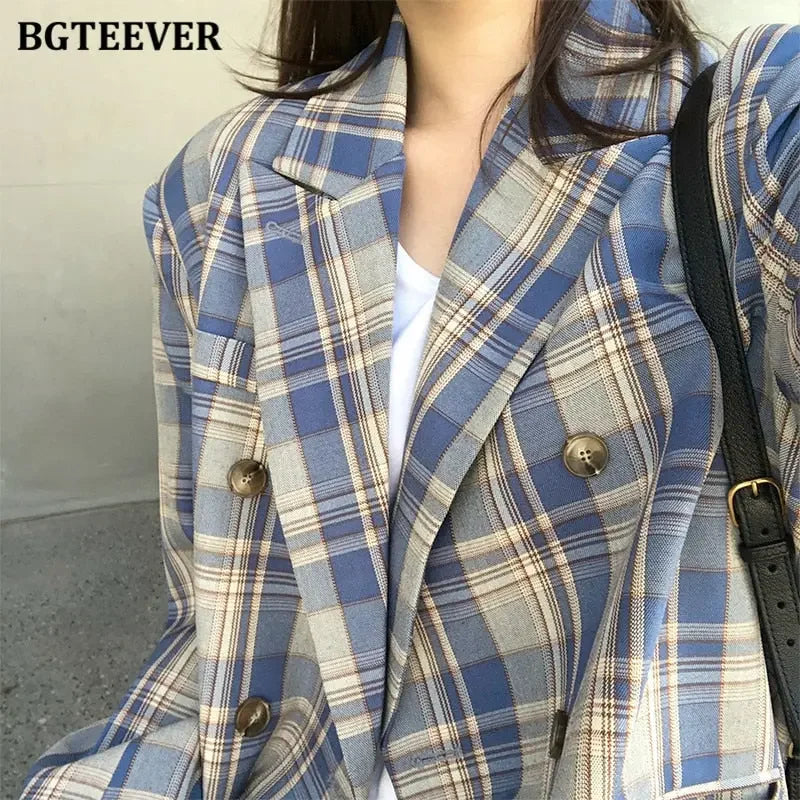 Vintage Loose Fit Plaid Blazer - LUXLIFE BRANDS