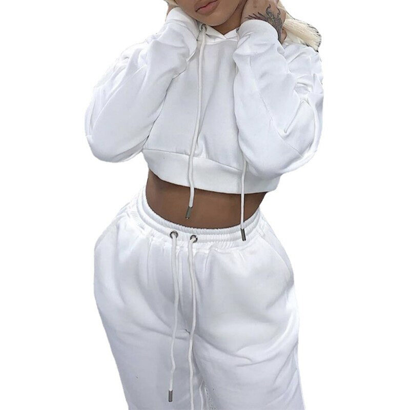 Winter Sweater Two Piece Set Crop Jacket And Tracksuit Joggers 2 Piece Set Crop top Jogging Suits Running suit For Women