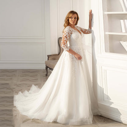 Bridal Appliqué A Line Tulle Gown