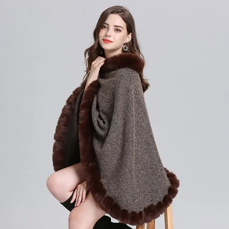 Faux Rabbit Velvet Warm Pullover Poncho