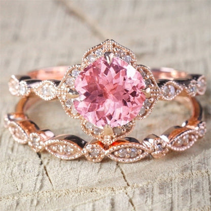 Romance Pink Crystal Ring 2 Pc Set