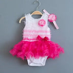 Rainbow Stripes Baby Girl Dress Summer Lace Kids Baptism Birthday Dress Princess Girls Clothing Infant Dresses Vestido