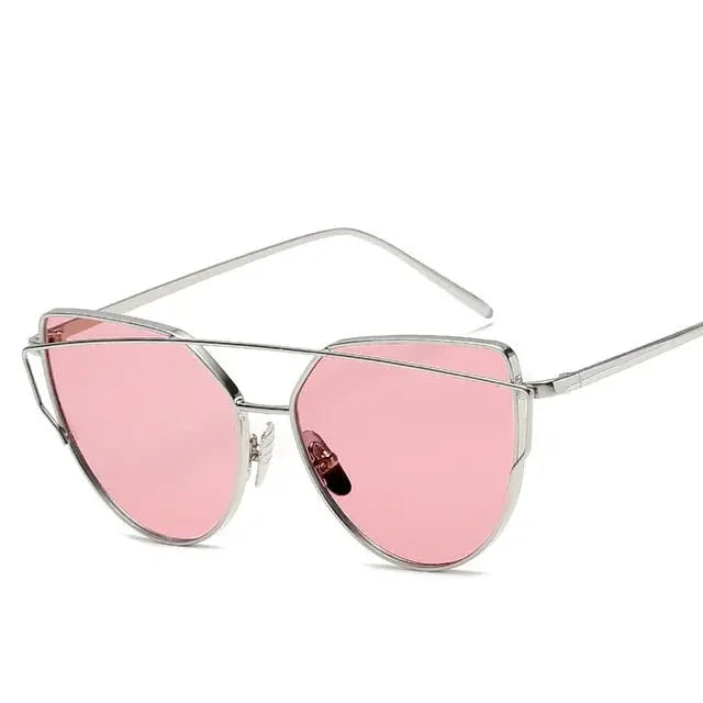 New Fashion Cat Eye Vintage Rose Gold Mirror Woman&#39;s Sunglasses Metal Reflective Flat Lens Tourism Sunglasses Multi-color style