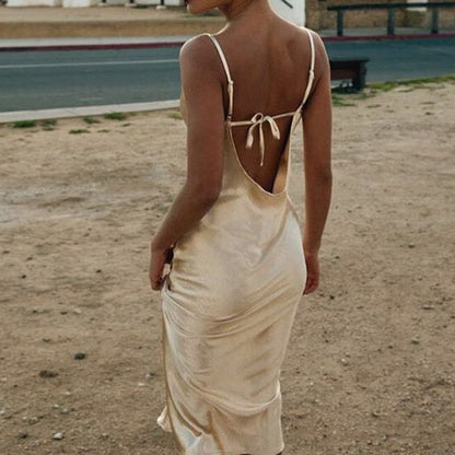 Casual Vintage Satin Midi Summer Dress