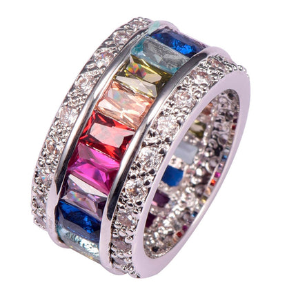 Multi Colour Crystal Zircon Ring 925 Sterling Silver