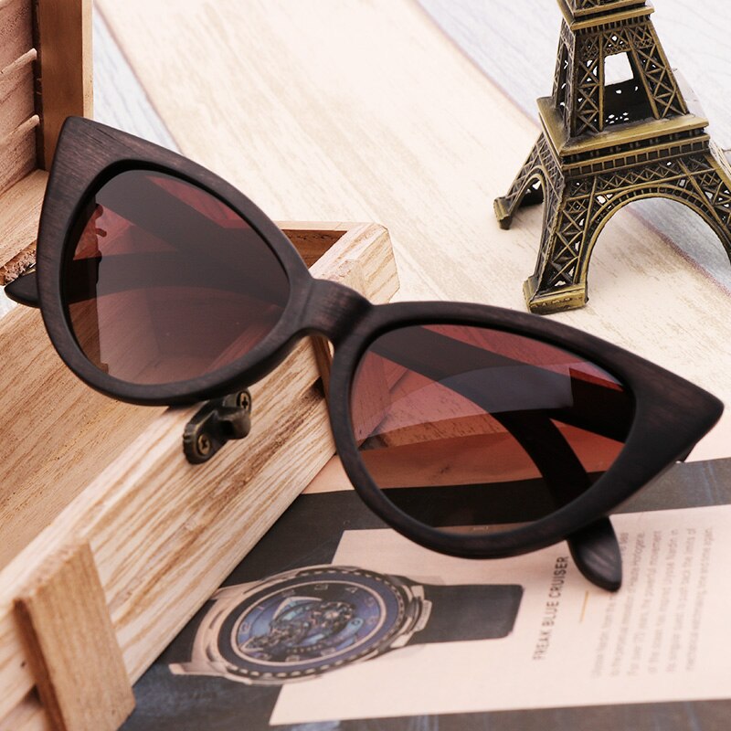 Brand Design Fashion Cat Eye Polarized Sunglasses Wood Sun Glasses Female Eyewear Blue Sunglasses case Gafas de sol