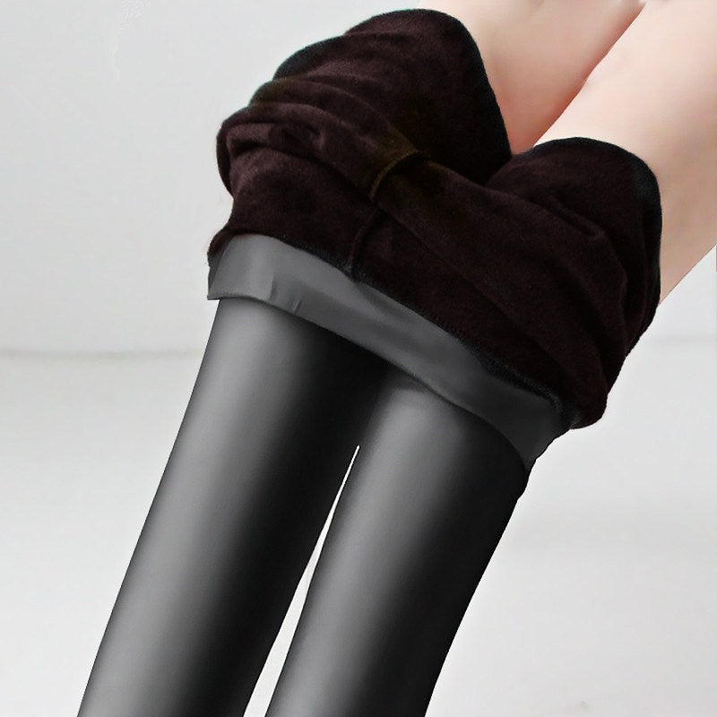 Winter Warm Faux Leather High Waist Leggings Plus Size L-6XL