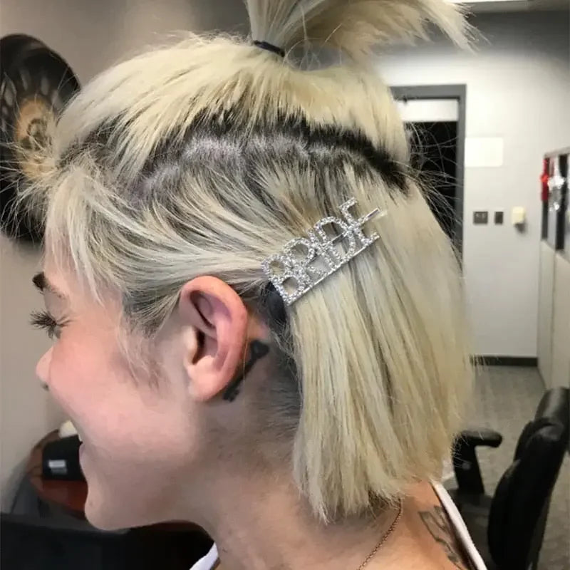 Glitter Rhinestone Team Bride Hair Clip