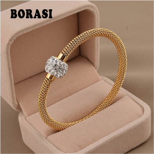 Fashion High Quality Charm Chic Valentine Gift Jewelry Stainless Steel Gold Women Distort Bracelets & Bangles LUXLIFE BRANDS