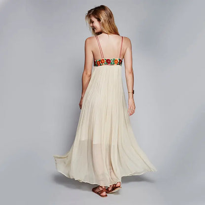 Floral Embroidery Maxi Party Dress - LUXLIFE BRANDS