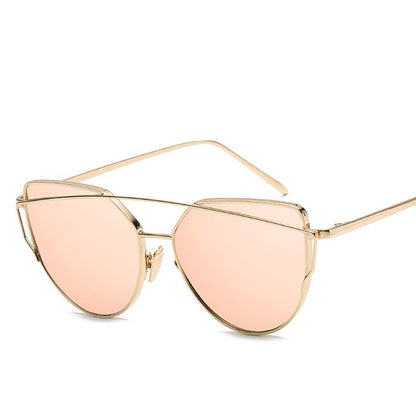 New Fashion Cat Eye Vintage Rose Gold Mirror Woman&#39;s Sunglasses Metal Reflective Flat Lens Tourism Sunglasses Multi-color style
