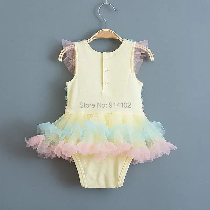 Rainbow Stripes Baby Girl Dress Summer Lace Kids Baptism Birthday Dress Princess Girls Clothing Infant Dresses Vestido