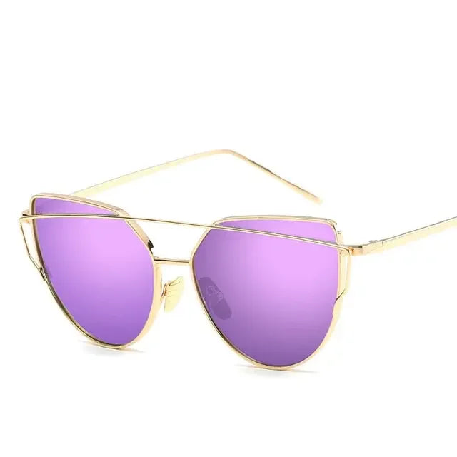 New Fashion Cat Eye Vintage Rose Gold Mirror Woman&#39;s Sunglasses Metal Reflective Flat Lens Tourism Sunglasses Multi-color style
