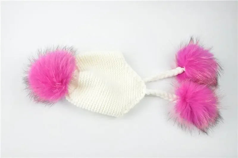 Knitted Baby Hat with Three Real Fur Pompom Children Beanie Boy Girl Natural Raccoon Fur Ball Kids Cap Cute Real Fur Pom Pom Hat