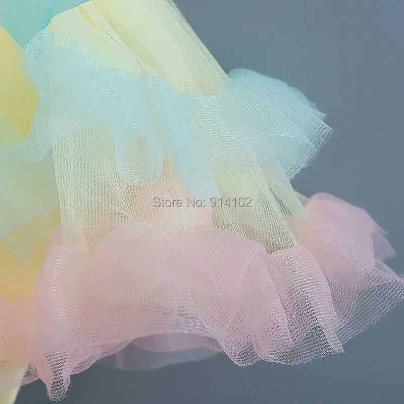 Rainbow Stripes Baby Girl Dress Summer Lace Kids Baptism Birthday Dress Princess Girls Clothing Infant Dresses Vestido