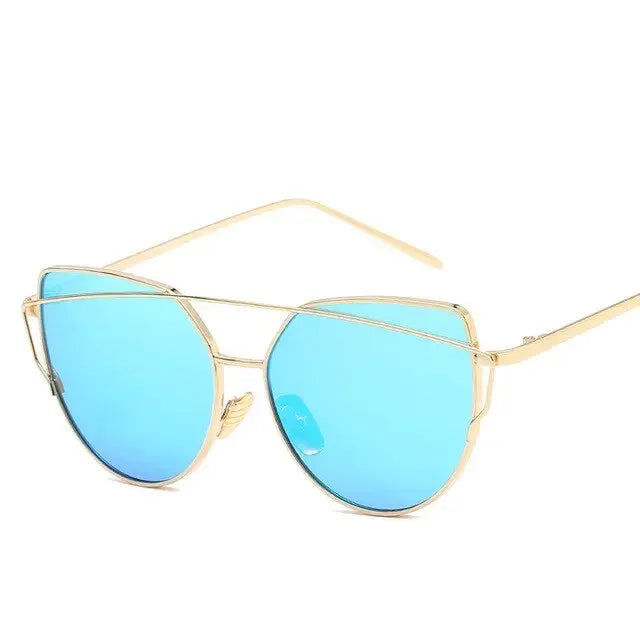 New Fashion Cat Eye Vintage Rose Gold Mirror Woman&#39;s Sunglasses Metal Reflective Flat Lens Tourism Sunglasses Multi-color style