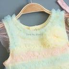 Rainbow Stripes Baby Girl Dress Summer Lace Kids Baptism Birthday Dress Princess Girls Clothing Infant Dresses Vestido