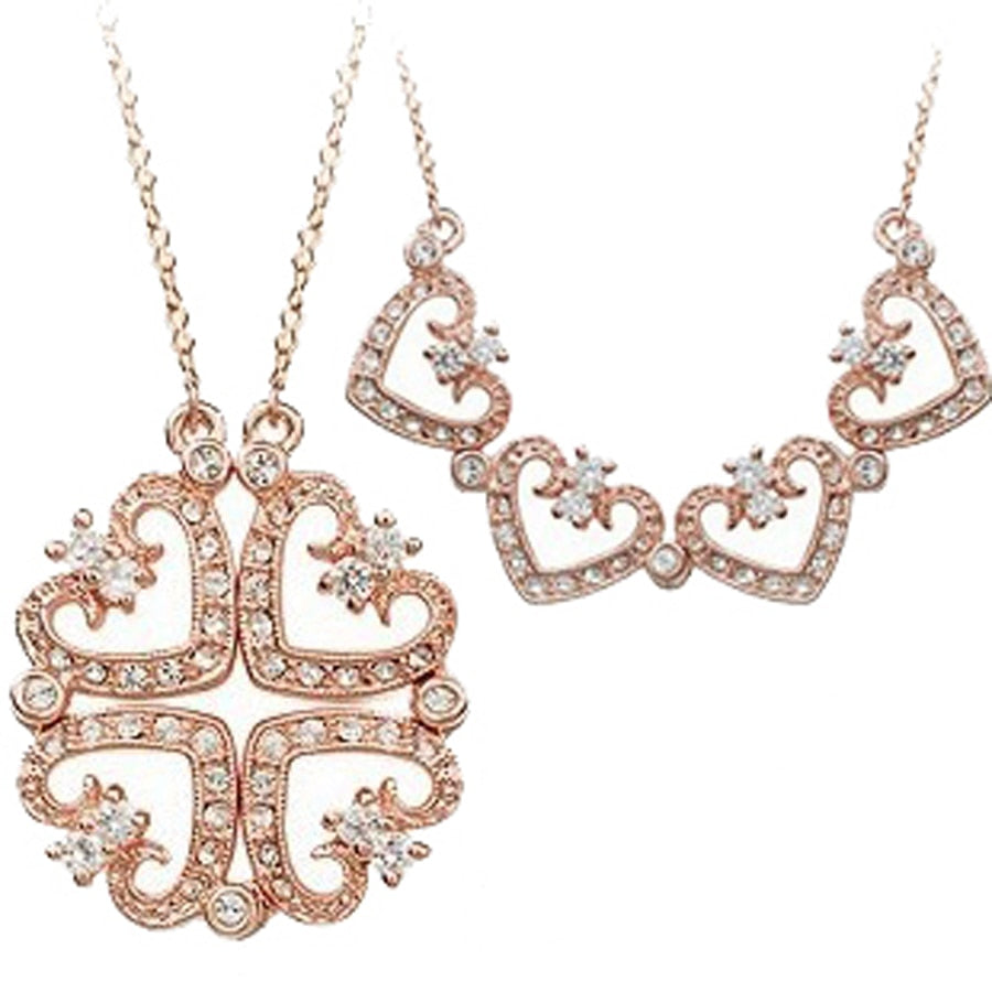 four heart crystal magnet pendant necklace corazon cadenas LUXLIFE BRANDS