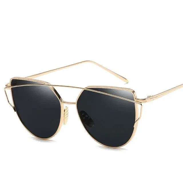New Fashion Cat Eye Vintage Rose Gold Mirror Woman&#39;s Sunglasses Metal Reflective Flat Lens Tourism Sunglasses Multi-color style
