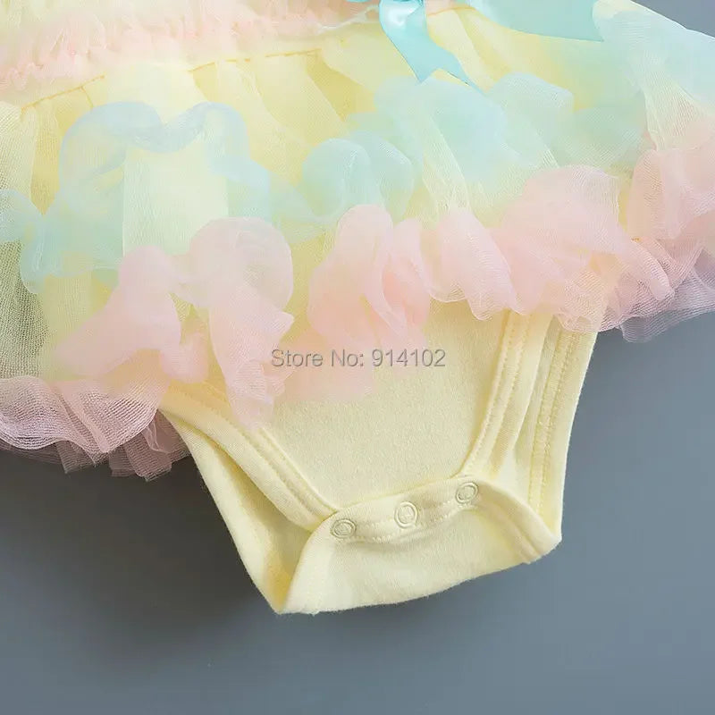 Rainbow Stripes Baby Girl Dress Summer Lace Kids Baptism Birthday Dress Princess Girls Clothing Infant Dresses Vestido