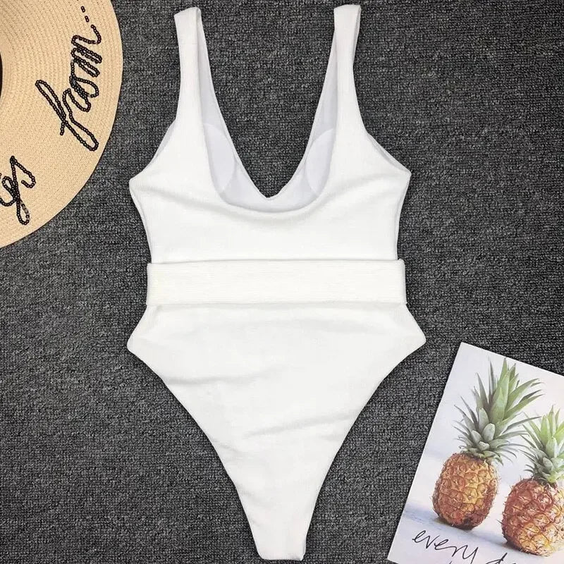 Sexy High Cut Monokini With Cute Belt