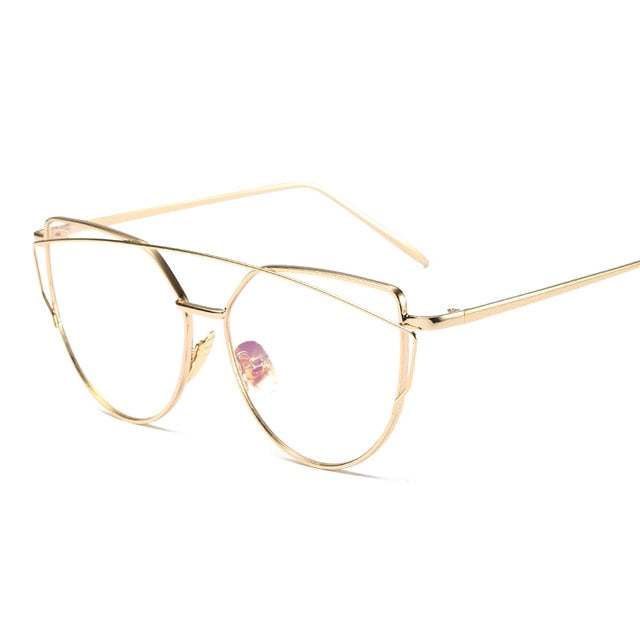New Fashion Cat Eye Vintage Rose Gold Mirror Woman&#39;s Sunglasses Metal Reflective Flat Lens Tourism Sunglasses Multi-color style