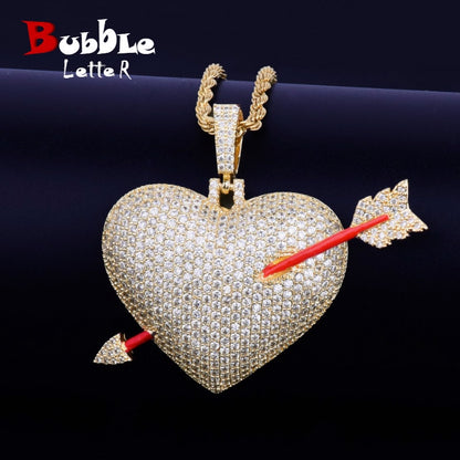 Heart Arrow Necklace & Pendant Gold Color AAA Cubic Zircon Men's Hip Hop Jewelry