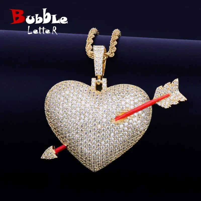 Heart Arrow Necklace & Pendant Gold Color AAA Cubic Zircon Men's Hip Hop Jewelry LUXLIFE BRANDS